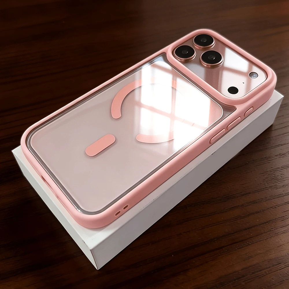 (iphone 17 Rosa) Funda Protectora Transparente A Prueba De Golpes Para Iphone, Compatible Con Carga Inalámbrica Magnética.