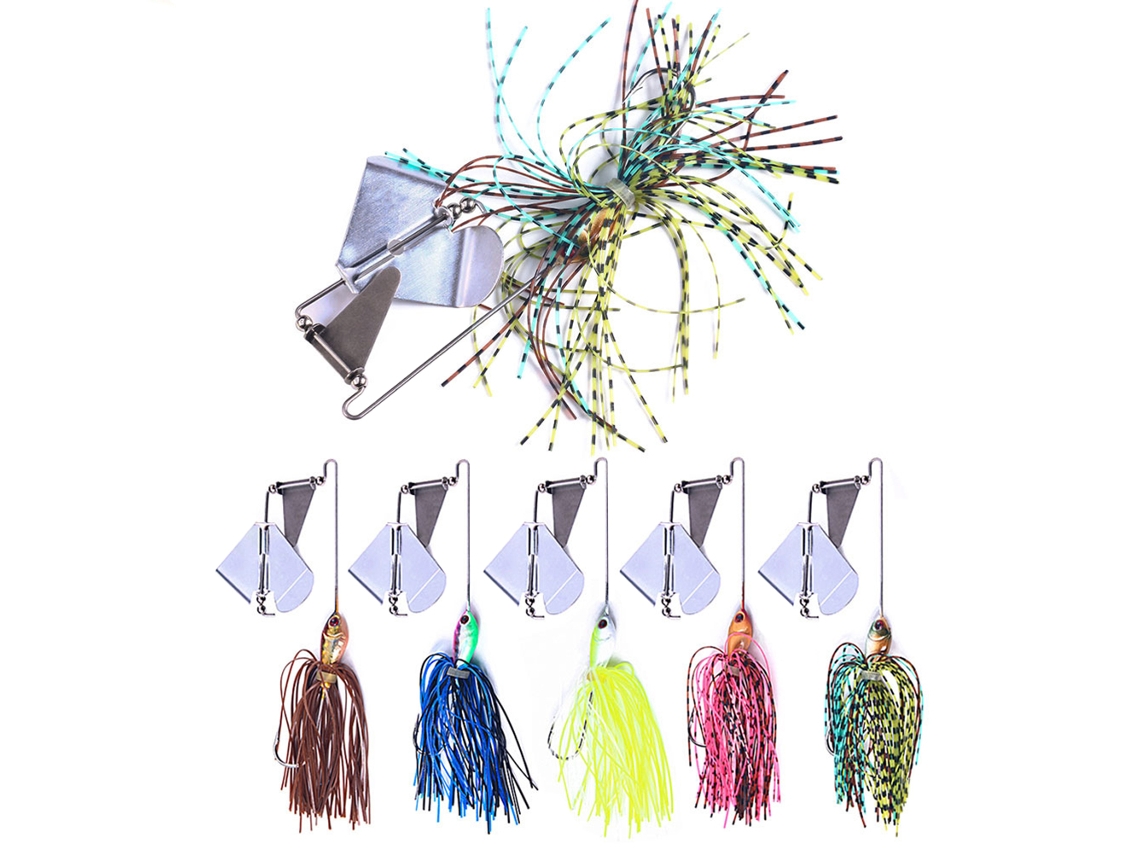 Kit De 5 Iscas De Pesca Spinnerbait Com Anzol Afiado Para Peixes Bass Truta Salmão Em Águas Oceânicas Lagos Rios