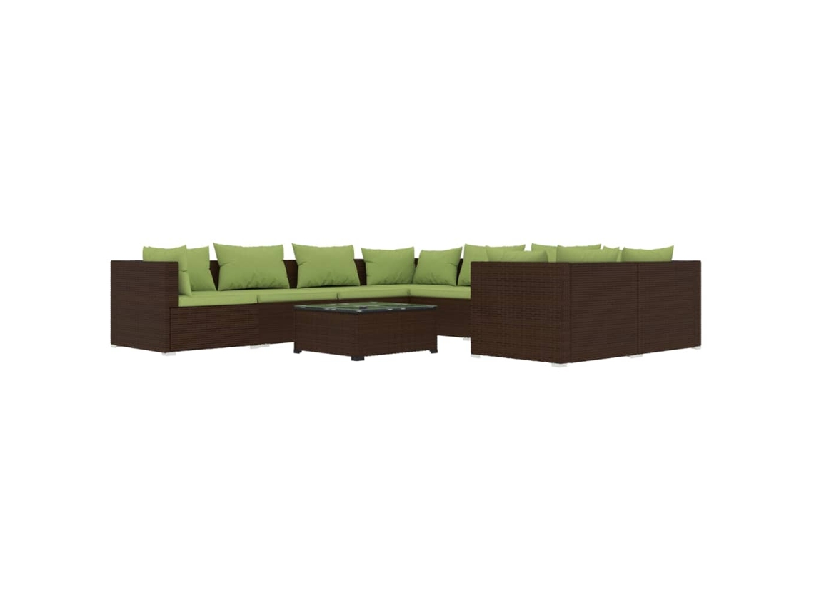 Conjunto 9 muebles de jardín VIDAXL y cojines ratán sintético marrón