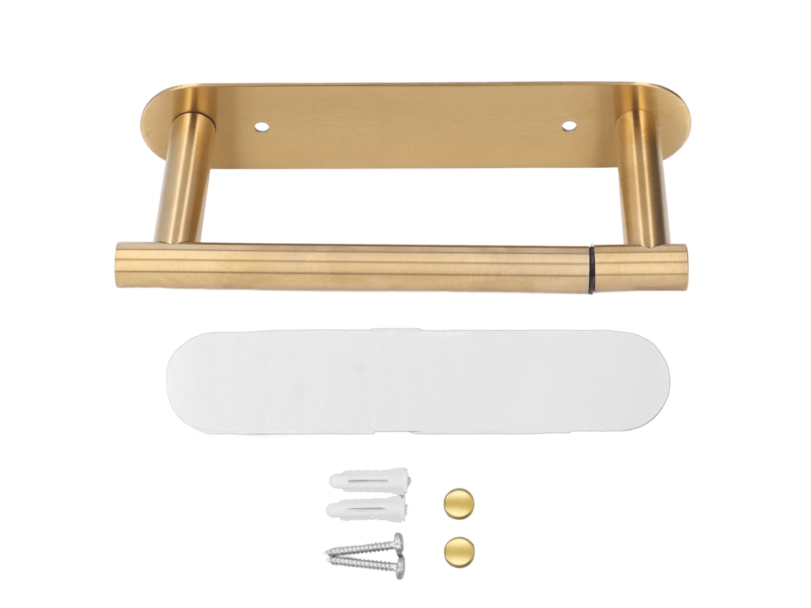 Portarrollos de papel higiénico multifuncional de acero inoxidable 304, dorado cepillado, para montaje en pared