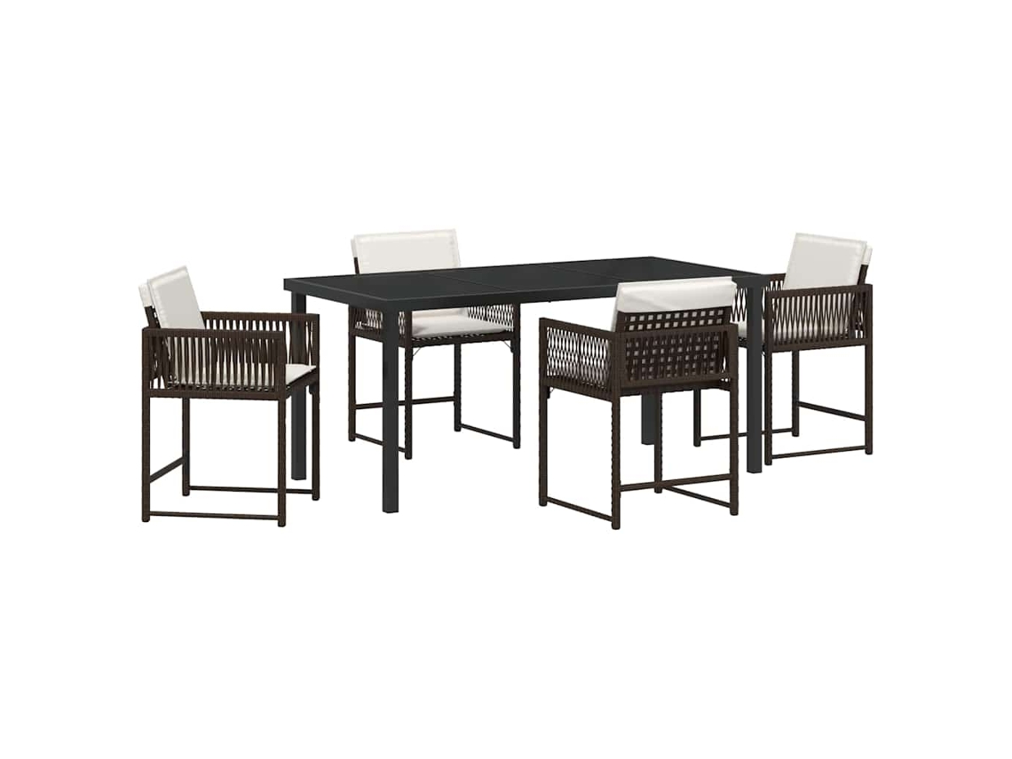 Juego de comedor de jardín de 5 piezas - Muebles de jardín de mimbre marrón HARLANV1