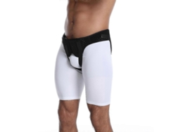 Cinta ajustável para hérnia em adultos com almofadas removíveis e suporte inguinal inflável para alívio da dor durante o sono. Tamanho único, 2 tiras - preta.