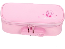 Estuche grande de tela Oxford, rosa, con candado de combinación. Portátil.