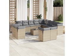 Conjunto de sofá de jardín de 14 piezas con cojines, mimbre sintético beige, Dkd Home Decor