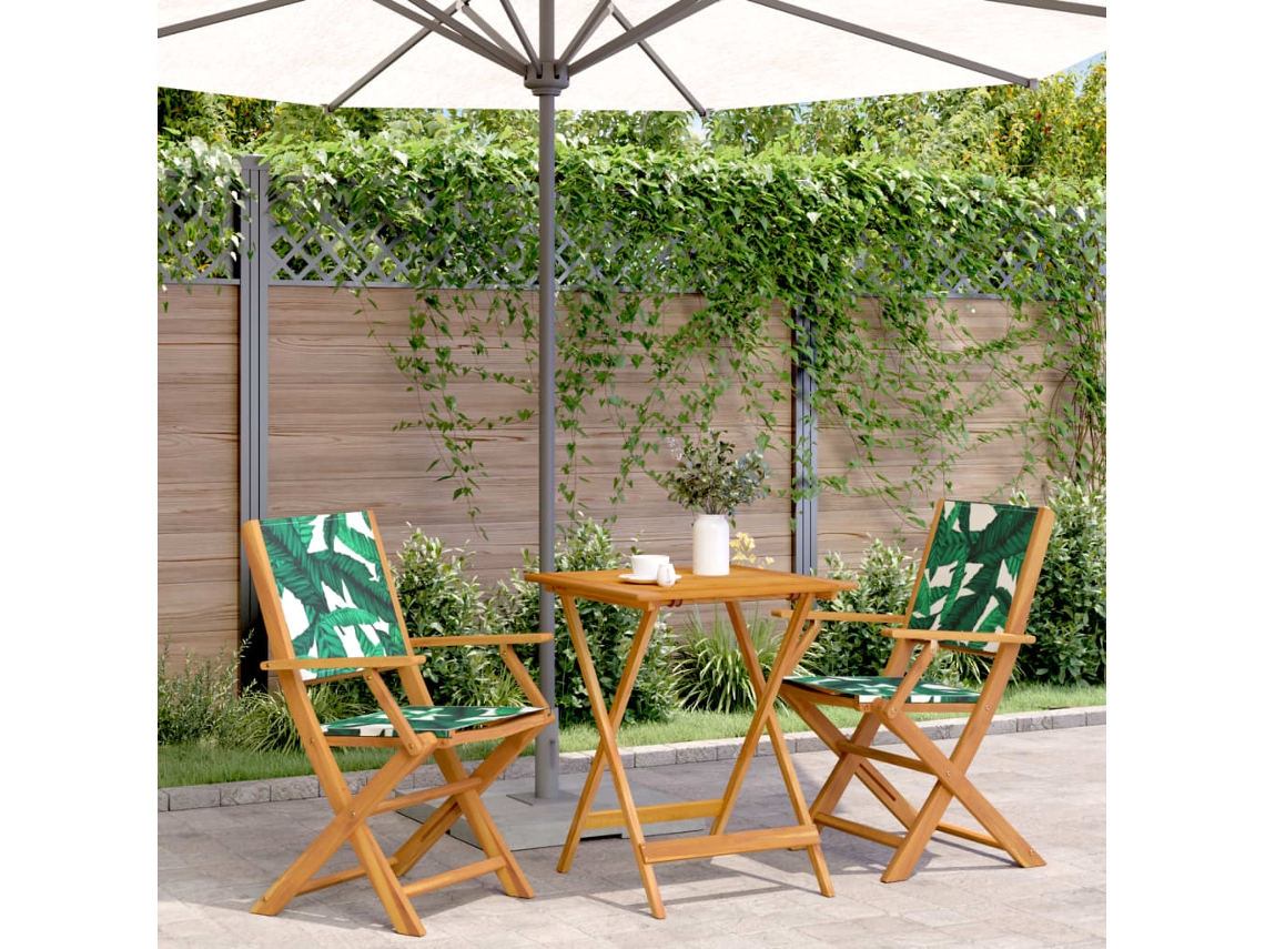 Conjunto de bistró de 3 piezas en madera maciza con estampado de hojas de DKD Home Decor