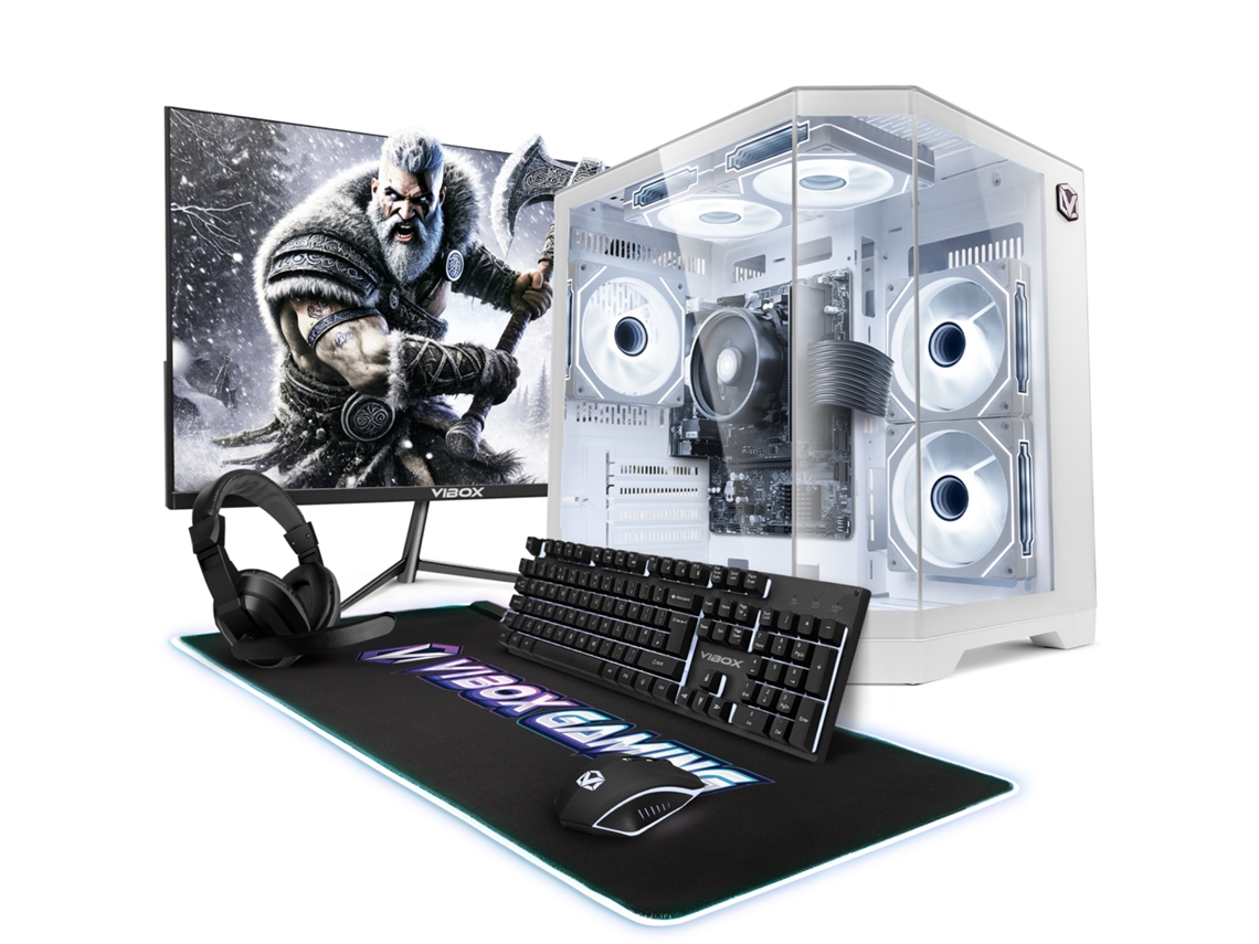 PC para juegos Vibox I-528 completo • Monitor de 22'' • Ryzen 3 32g 4. Ghz • Radeon Vega 8 • 16 GB de RAM • SSD de 5 GB • Linux • Wifi