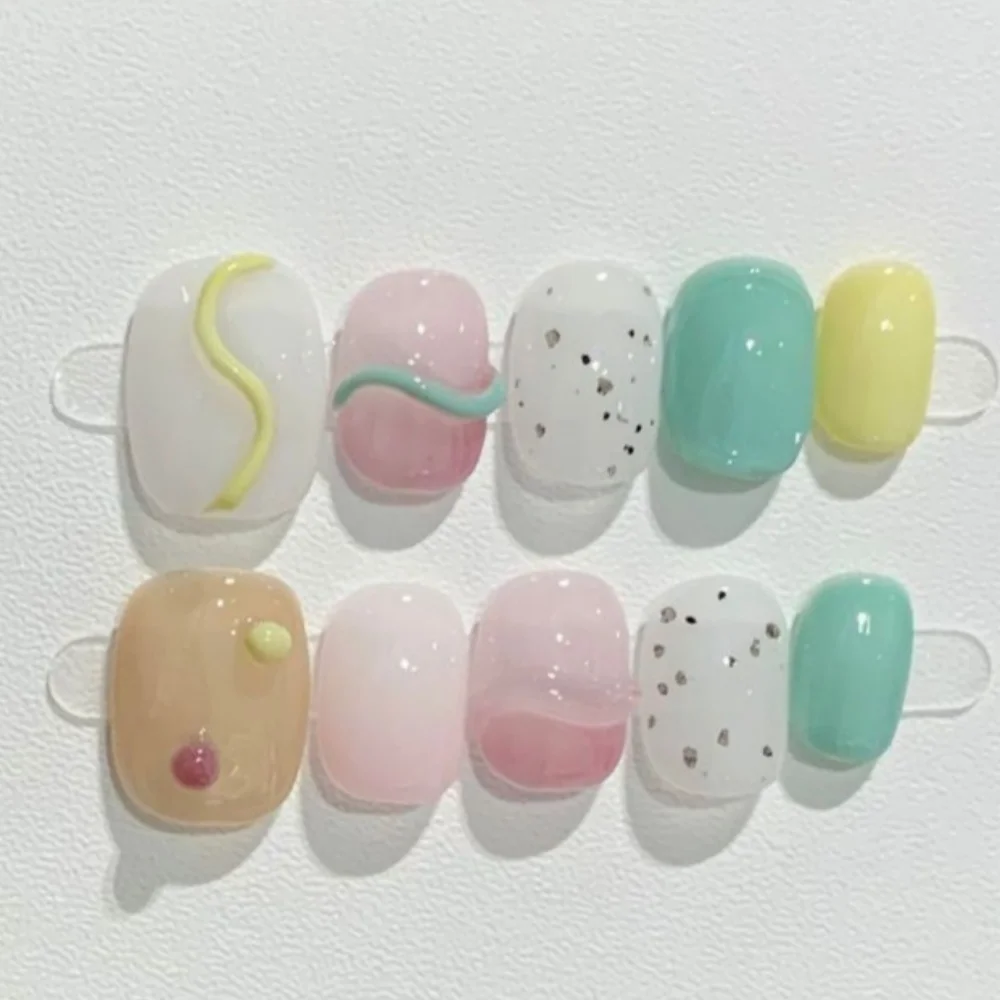 (057 -s) 10 Piezas Cortas Cuadradas Y Redondas Hechas A Mano Para Decoración De Uñas Estilo Prensado