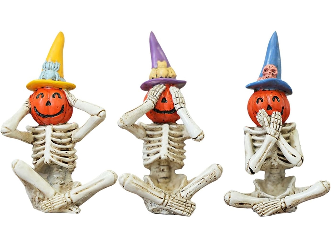 Figuras De Esqueletos Para Halloween Conjunto Esculturas Calabaza Resina Escritorio Adorno Mesa Espeluznante Efigie No