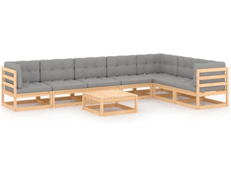 Conjunto 8 Muebles de jardín VIDAXL y cojines madera maciza pino