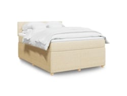 Cama Box Spring Con Colchón Tela Color Crema 160x200 Cm