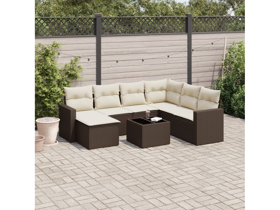 Conjunto de sofá de jardín de 8 piezas con cojines de mimbre marrón de DKD Home Decor