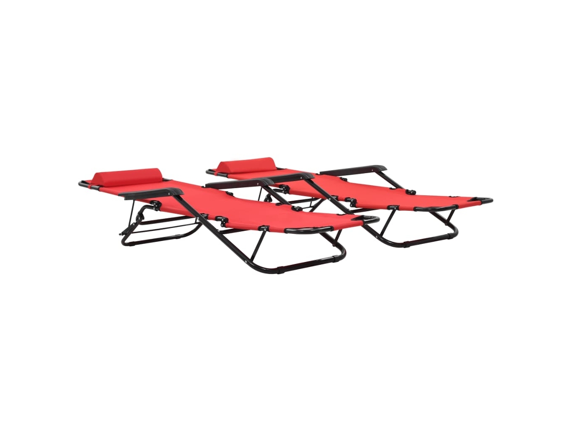Pack 2 Uds Tumbona | Tumbona De Exterior | Sillas Plegables Con Reposapiés Acero Rojo Wsd601844