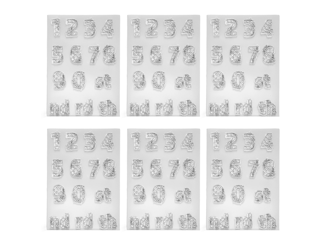 6 Sellos Transparentes Con Números Y Palabras Decorativos Para Manualidades Y Tarjetas De Scrapbooking.