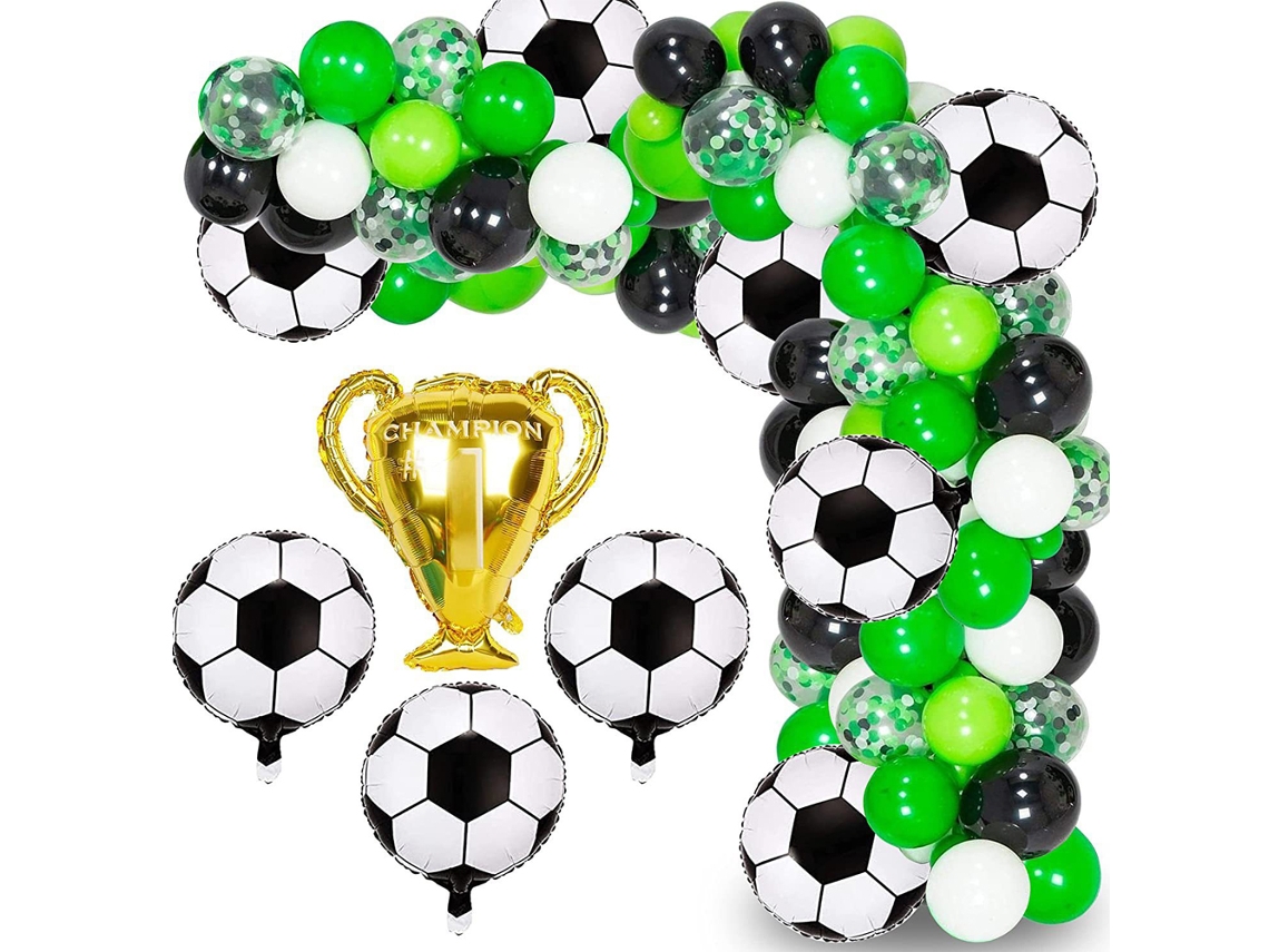 Un deleite para celebrar el fútbol, los globos metálicos de fútbol aportan alegría a tu fiesta, el arco de globos y el material ecológico garantizan una reunión feliz