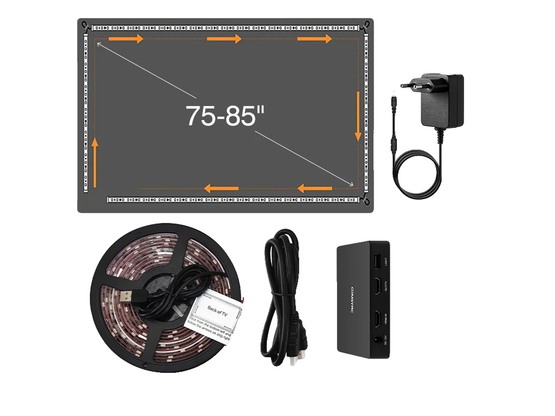 Iluminación ambiental LED RGB, compatible con 4K/60Hz, control por voz con Alexa y Google Assistant, enchufe UE OEM de 75-85 pulgadas