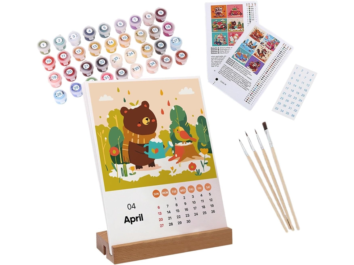 Calendario de pared 2025, para pintar por números, calendario con pincel y pintura acrílica, para la escuela y el escritorio.