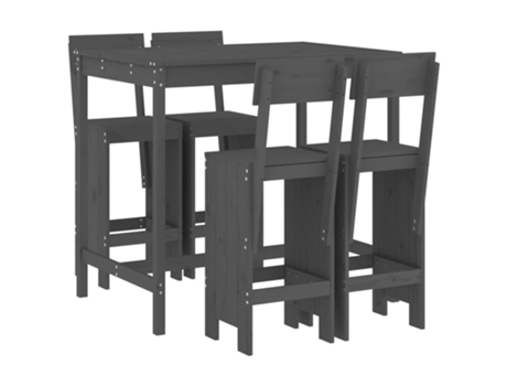 Conjunto 5 de mesa y taburetes altos jardín VIDAXL madera pino gris