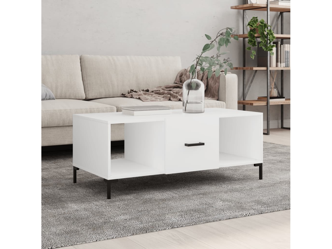 Mesa De Centro | Mesa De Café | Mesa De Salón Madera Contrachapada Blanco 102x50x40 Cm