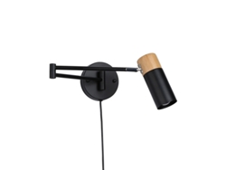 Aplique moderno con brazo articulado y cable de alimentación en madera y aluminio blanco. Alpinaluz