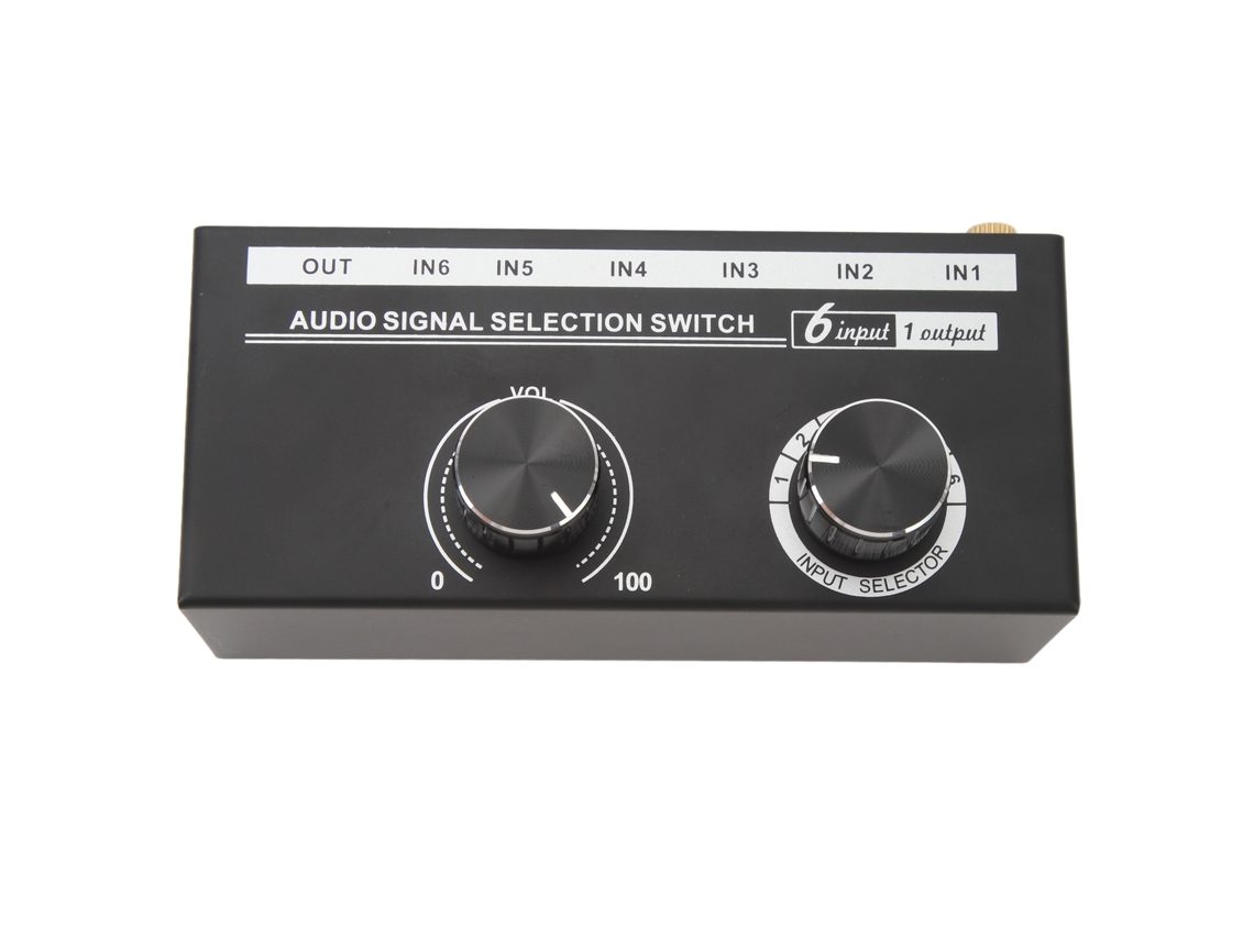 Conmutador De Audio Inalámbrico De 6 Entradas Y 1 Salida (3,5 Mm/6,5 Mm), Fuente De Alimentación Compatible Con Teléfonos Móviles Y Ordenadores.