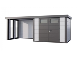 Caseta de Jardin metálica NH7 con Apoyo e Ventanas a la izquierda | Blanco | (298 x 238) + (284 x 238) - NOVO HABITAT
