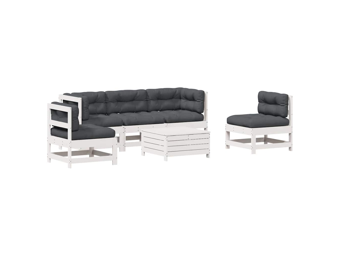 Maison Exclusive - Set Muebles Jardín 6 Pzas Con Cojines Madera Maciza Pino Blanco