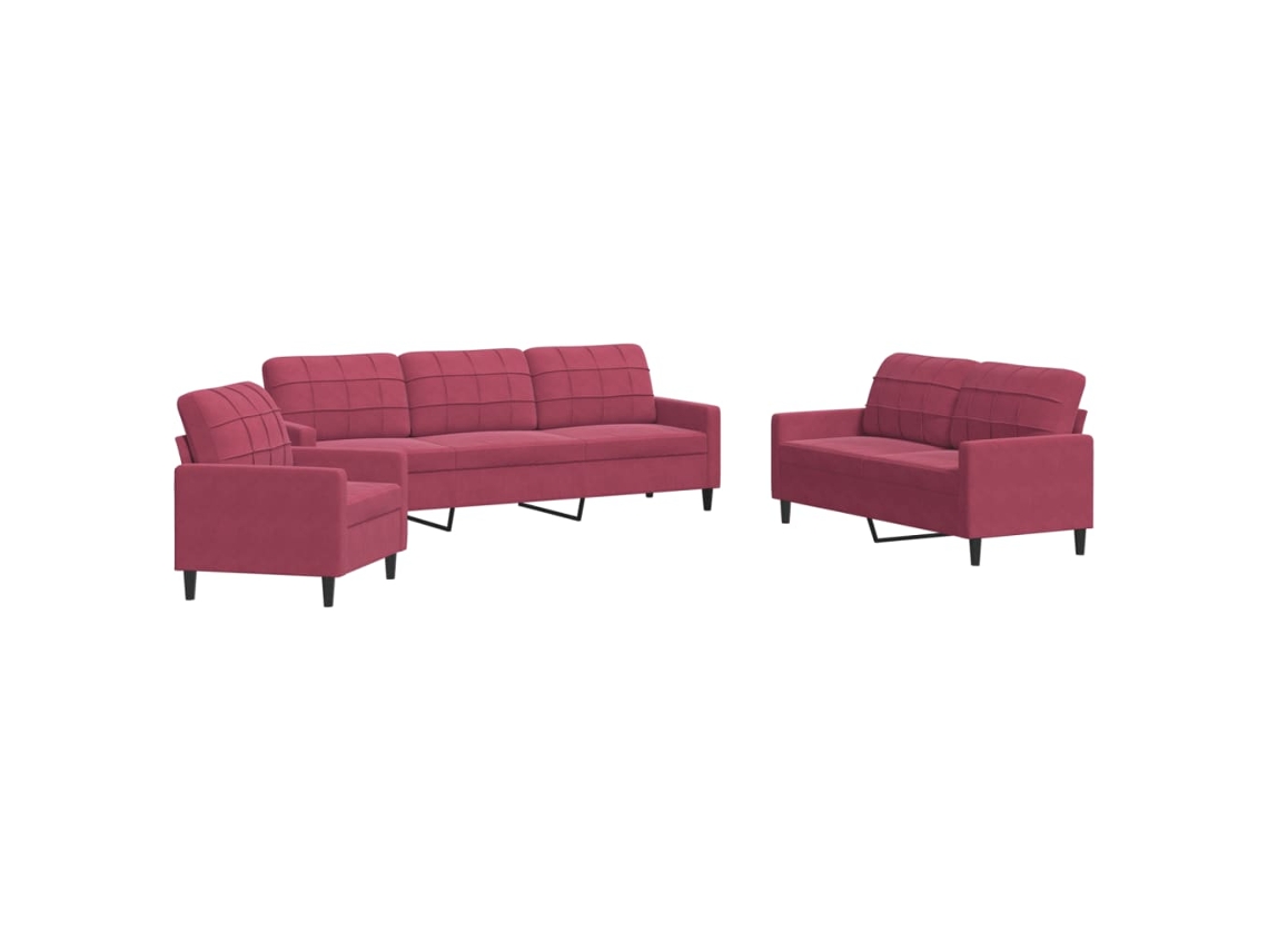 Maison Exclusive - Juego De Sofás Con Cojines 3 Piezas Terciopelo Rojo Tinto