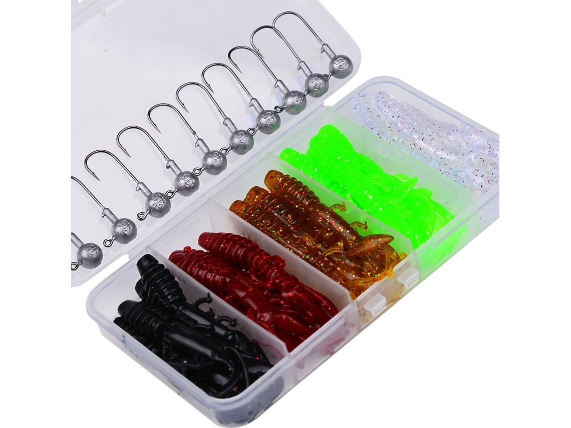 Kit De 35 Señuelos Suaves De Silicona Para Pesca Con Caja De Señuelos Artificiales, Anzuelos Jig Para Agua Dulce Y Salada