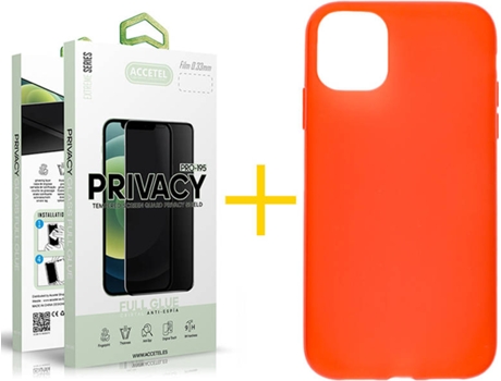 Kit Carcasa y Protector Cristal 1X Privacy Iphone 12 Pro Max Accetel Silicona Rojo