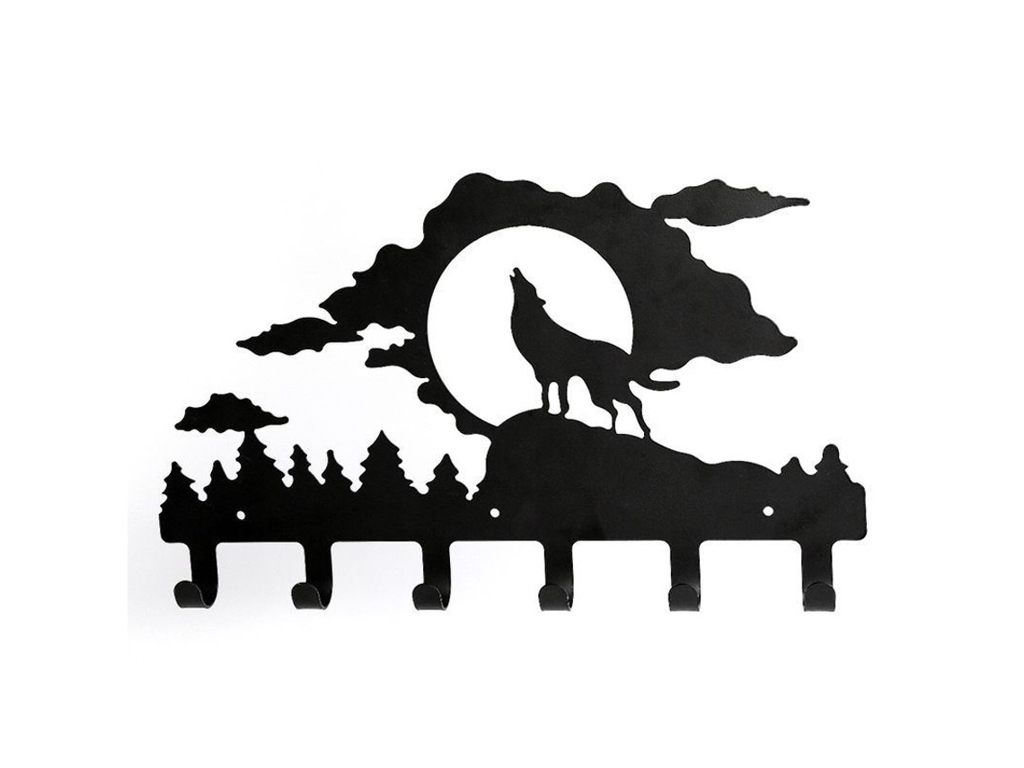 Perchero De Pared Con 6 Ganchos De Metal Estilo Lobo Decorativo Para Abrigos Sombreros Bolsas Claves