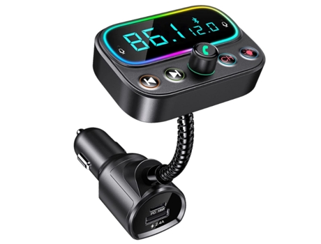 Transmisor FM para automóvil Bluetooth 5.0, cargador de automóvil rápido USB C de 18 W, receptor de radio adaptador de automóvil Bluetooth, pantall...
