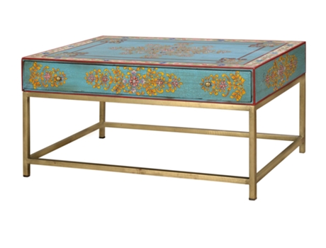 Mesa de café madera de mango y patas de metal dorado y multicolor Amarillo / dorado.GINER Y COLOMER 46x60x90