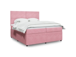 Cama Box Spring Con Colchón Terciopelo Rosa 200x200 Cm