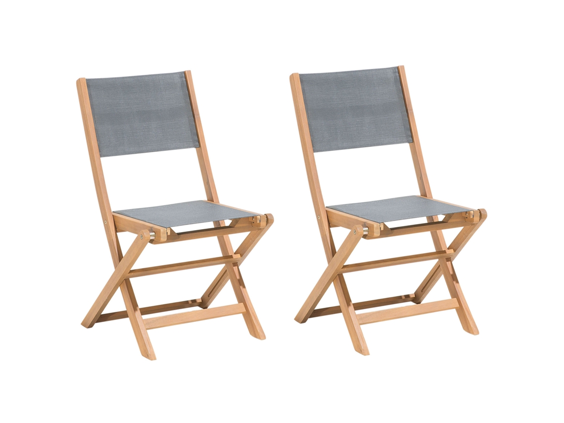 Conjunto De 2 Cadeiras De Jardim Dobráveis Em Madeira De Acácia Beliani Cesana De Madeira De Acácia Cinzento 57x50x90