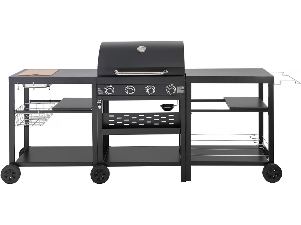 Parrilla de gas para exteriores - 12 kW - 4 quemadores - Negra