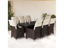 Juego de comedor de jardín de 9 piezas con cojines de mimbre marrón DKD Home Decor