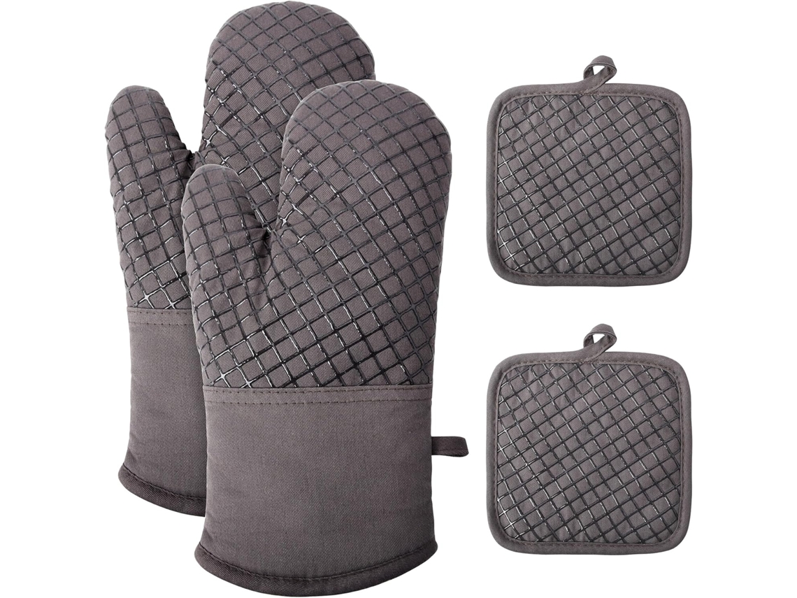Juego De 4 Guantes De Horno De Silicona Gruesa, De Algodón, Resistentes Al Calor Y Antideslizantes.
