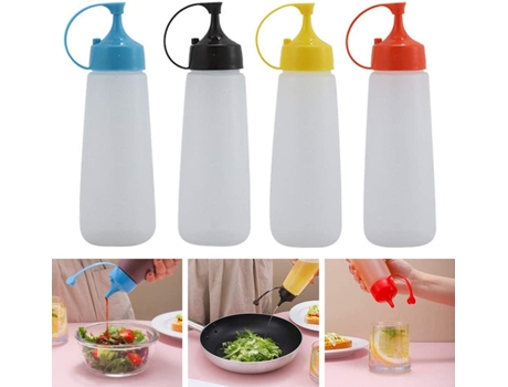 Botellas de plástico con tapón para Ketchup Botellas de condimento para pintura, Ketchup, salsa picante, aceite de oliva, salsa Botella 4Pcs 400Ml ...