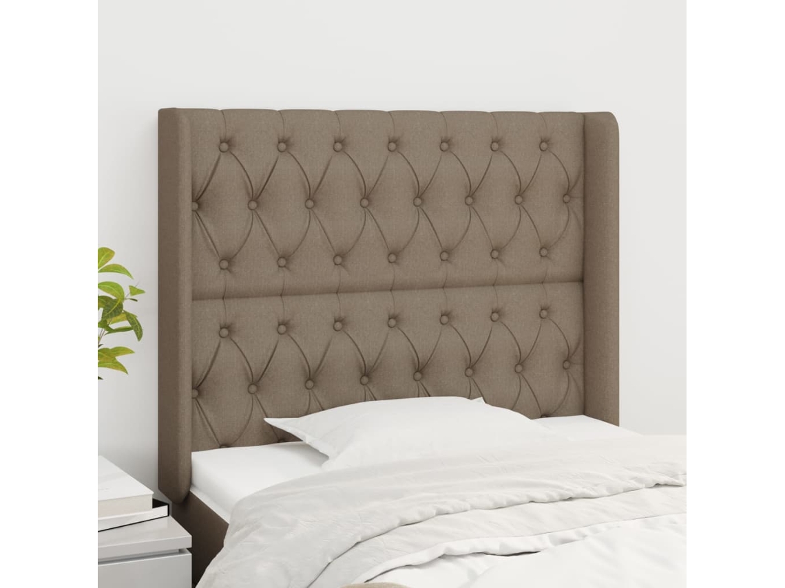 Cabecero Con Orejas De Tela Gris Taupe 103x16x118/128 Cm