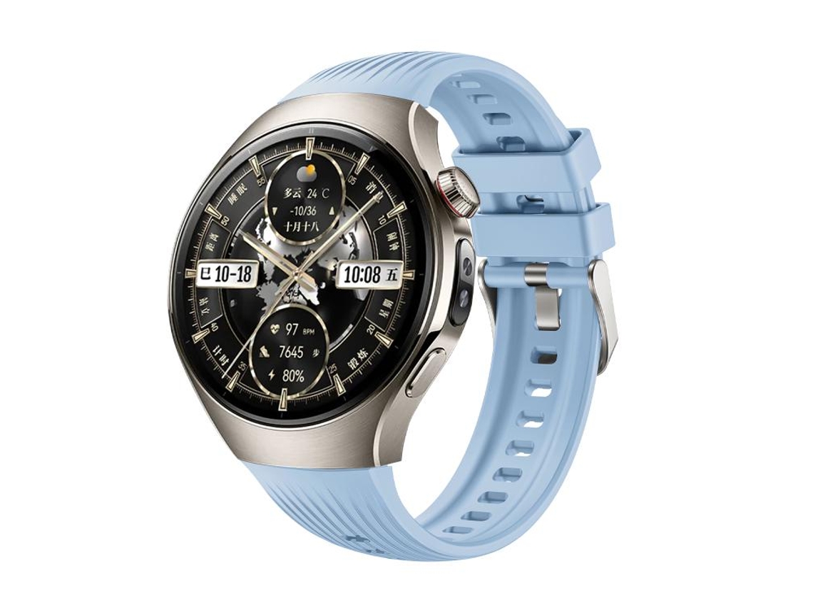 Pulsera para Huawei Watch 5 (46 mm) - Silicona vertical - Hebilla de acero plateado azul claro