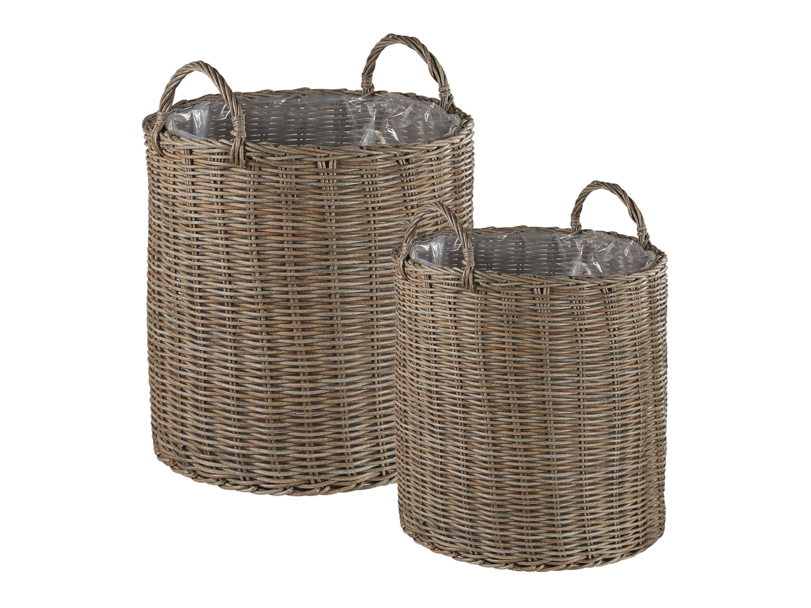 Conjunto De 2 Vasos De Vime Beliani Bitola De Ratan Sintético Castanho 48x48x63