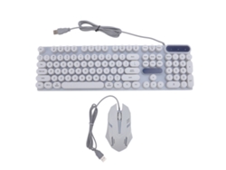 Teclado E Mouse Combo Retro Punk Com Iluminação Rgb Teclas Redondas Fio Usb D500 Branco
