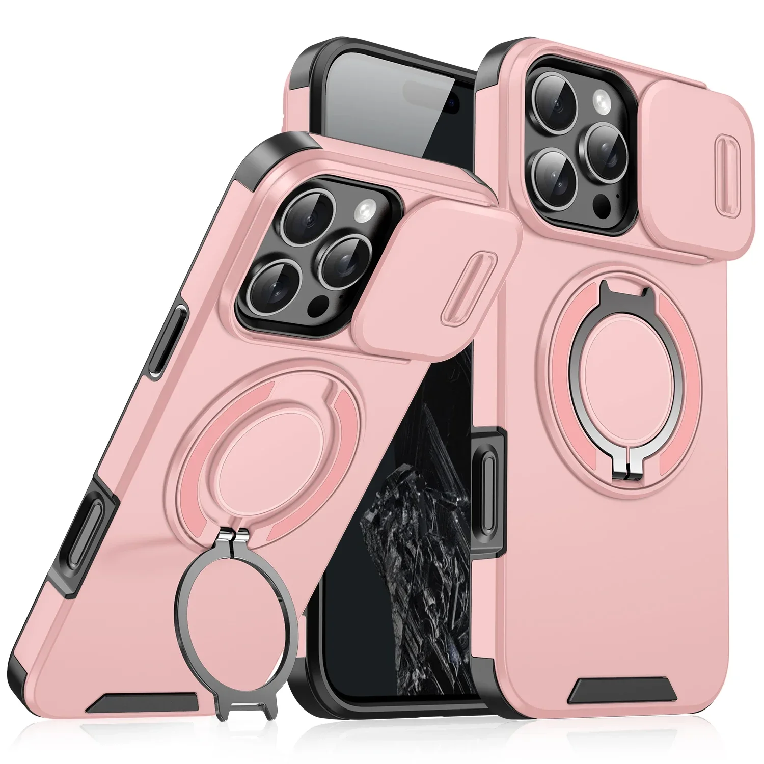 (iphone 16, Rosa) Funda Deslizante Magnética Resistente Para Iphone, Protección Para La Cámara