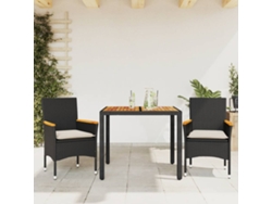Juego de comedor de jardín de 3 piezas con cojines de mimbre de acacia negra, Dkd Home Decor