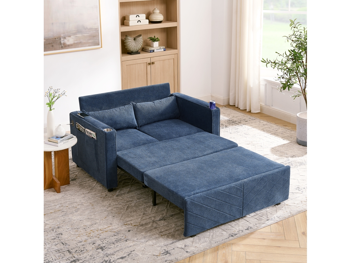 Sofá Cama Deslizante 3 En 1 Con Usb, Azul Marino, 2 Plazas