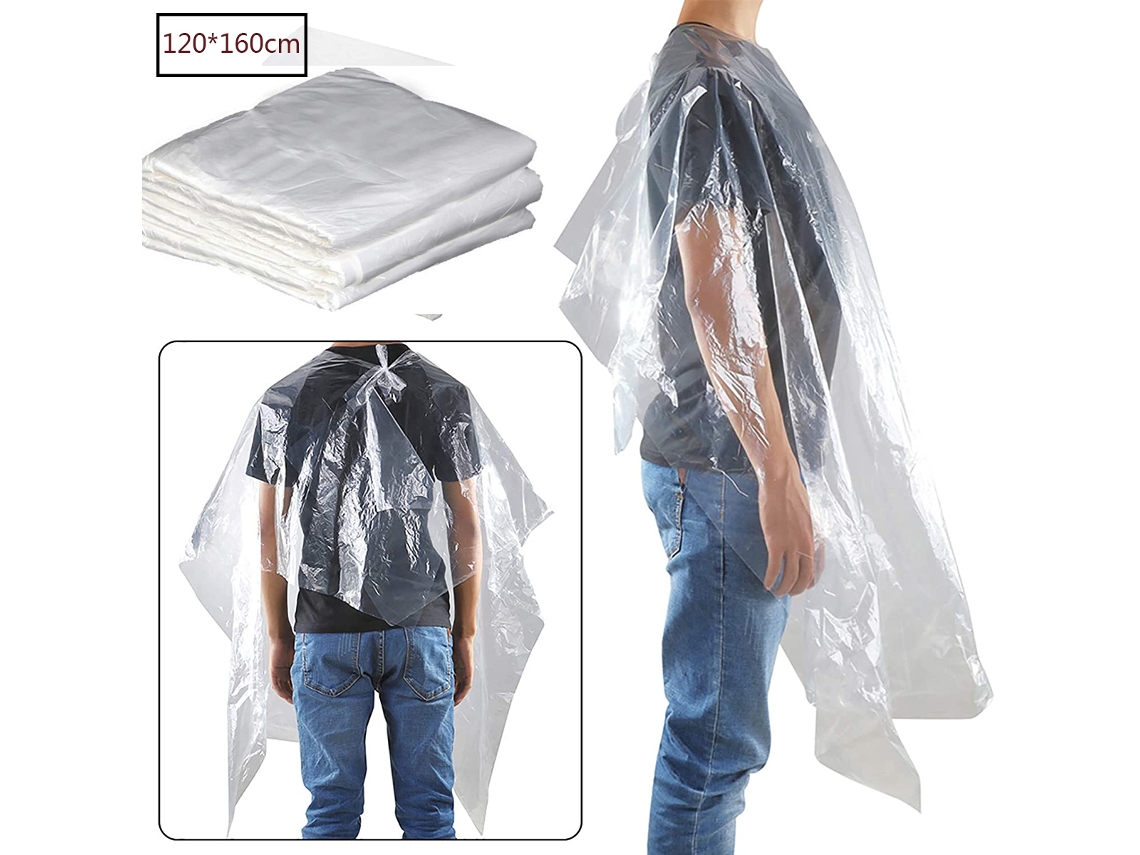 MEOIRUERY Capa Descartable para Peluquería, 50uds Capas Descartables Impermeables para Salón de Belleza, Capa Transparente para Corte de Pelo