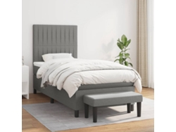 Cama Box Spring Con Colchón Tela Gris Oscuro 90x190 Cm