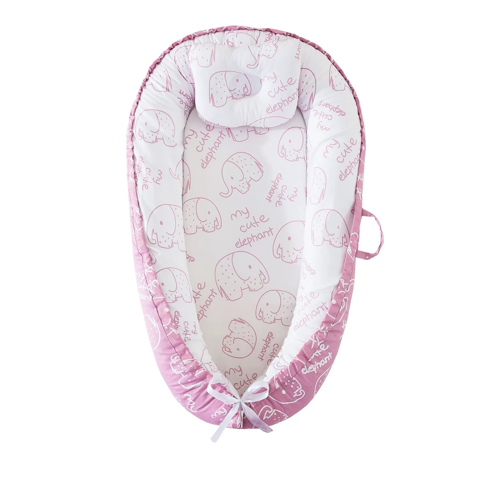 Nido para bebé CHRUI de 0 a 24 meses con almohada de algodón suave de 85x55 cm (rosa elefante)