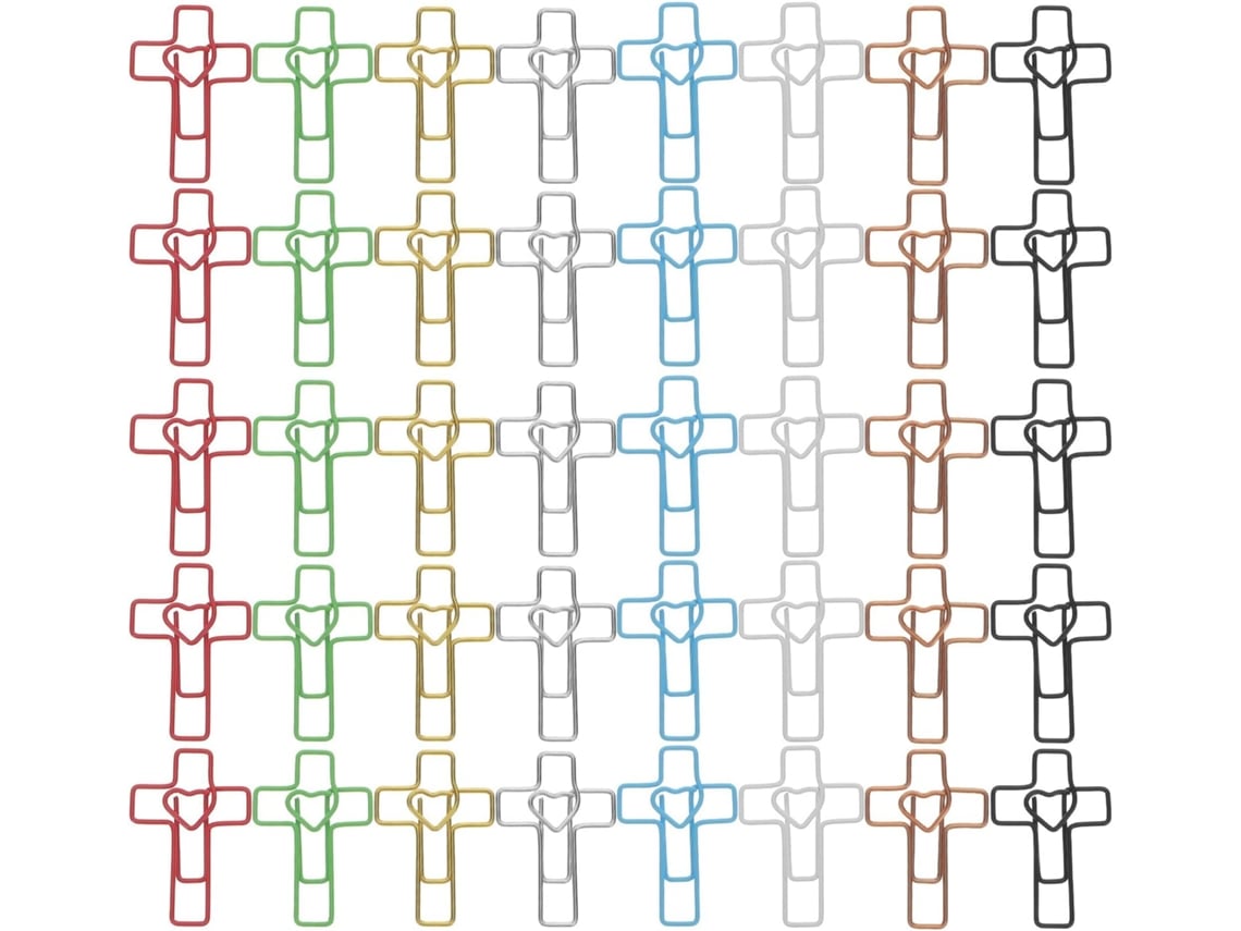 120 Clips Metálicos Para Papel Con Forma De Cruz Y Corazón, Clips Metálicos Decorativos Surtidos, 120 Piezas