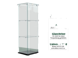 Vitrina de cristal con iluminación LED, diseño que ahorra espacio, tres estantes, color negro con tira de luz.
